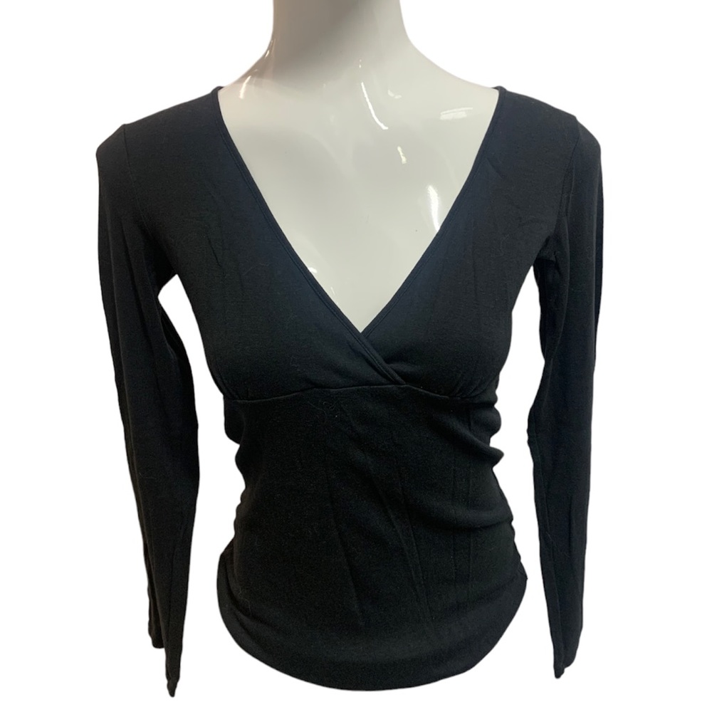 Black crossover deep v long sleeve top